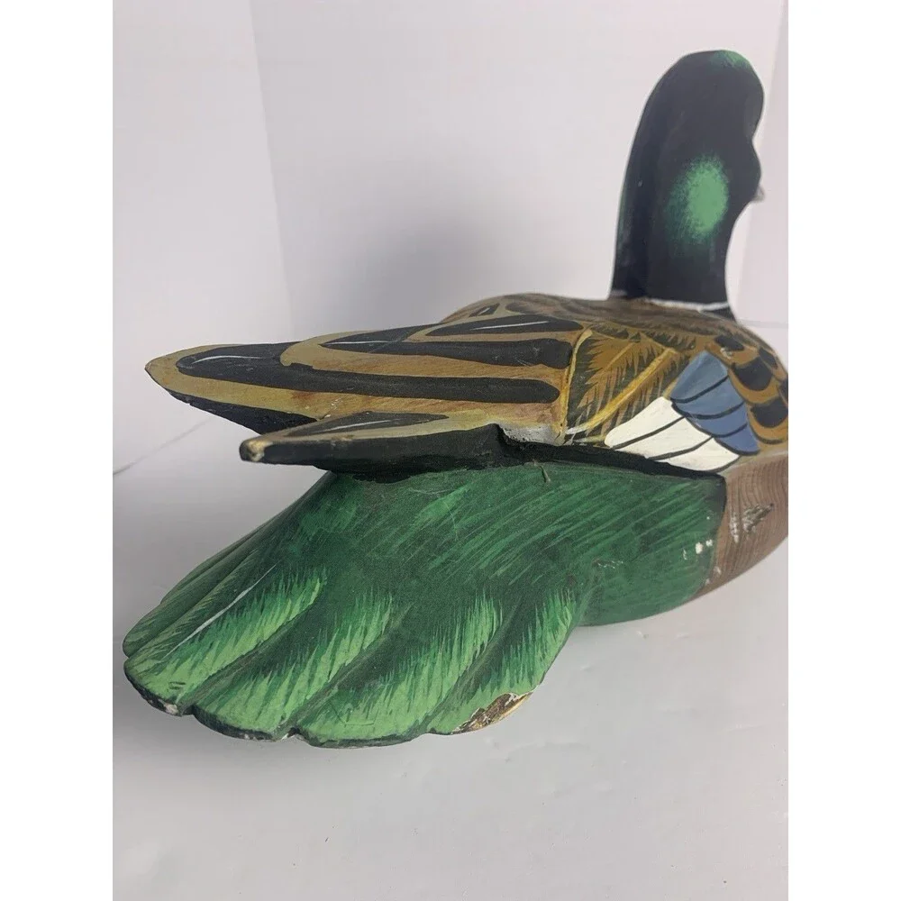 Vtg Hand Painted Wood Duck Decoy, Decorative, 12” Long